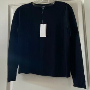 Eileen Fisher Ultrafine Merino Black Crewneck Top T-Shirt XS NWT
